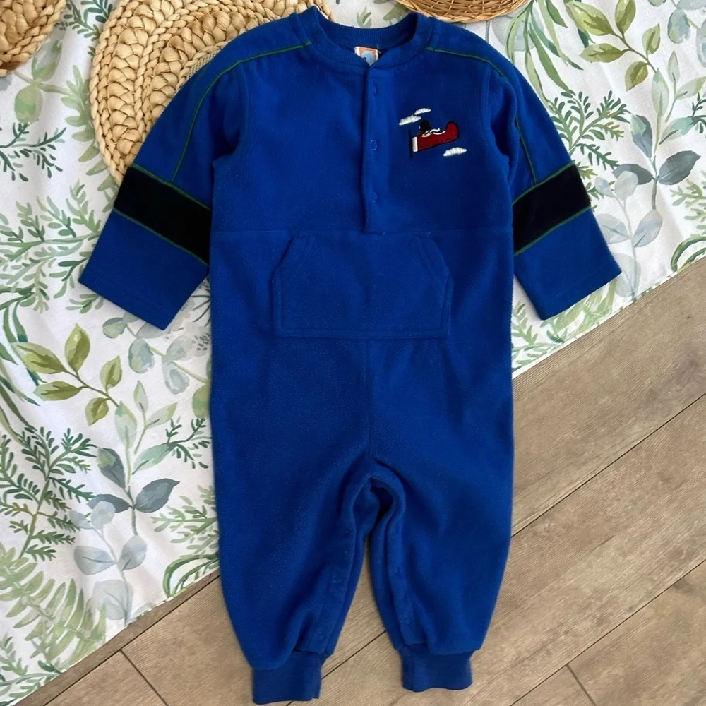 Vintage Y2K Gymboree Airplane Embroidered Coveralls Jumpsuit Cozy 12-18M Boy